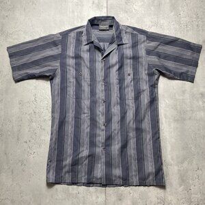 Vtg Triumph Of California Mens Small Striped Short Sleeve Button Up‎ Shirt Gray
